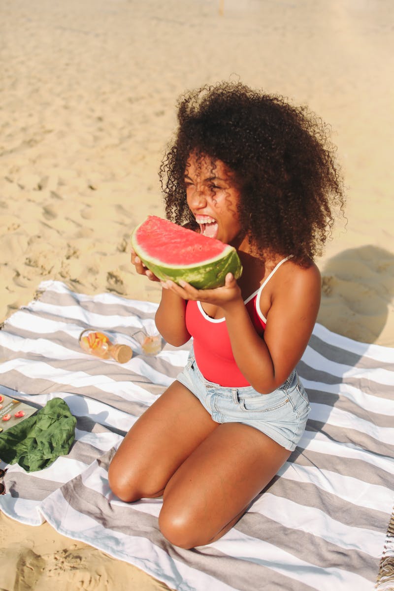 Woman Holding A Sliced Watermelon And Eager To Eat 