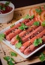 Frankfurter Sausages on White Plate