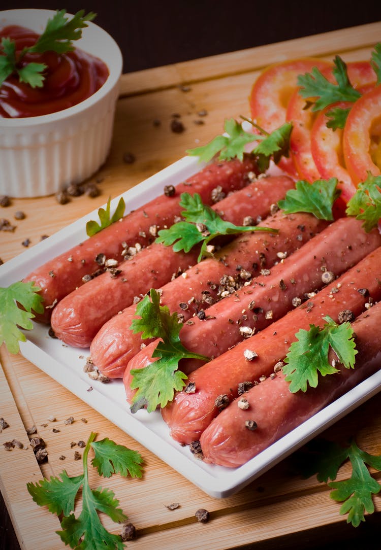 Frankfurter Sausages On White Plate