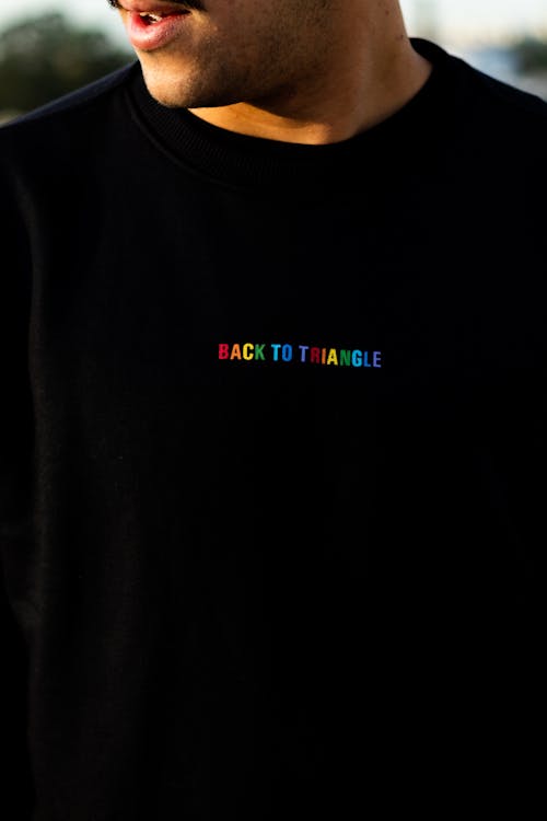 A Person Wearing Black Shirt with a Print Back to Triangle