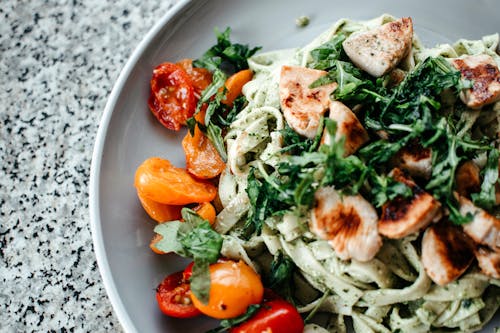 Pasta With Vegetables on Ceramic Bowl