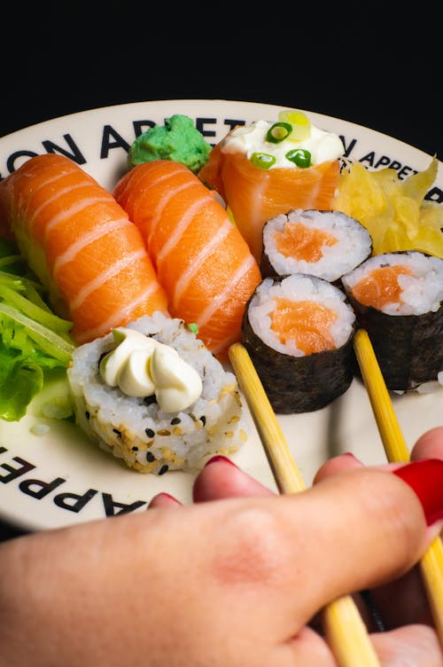 Sushi on White Ceramic Plate