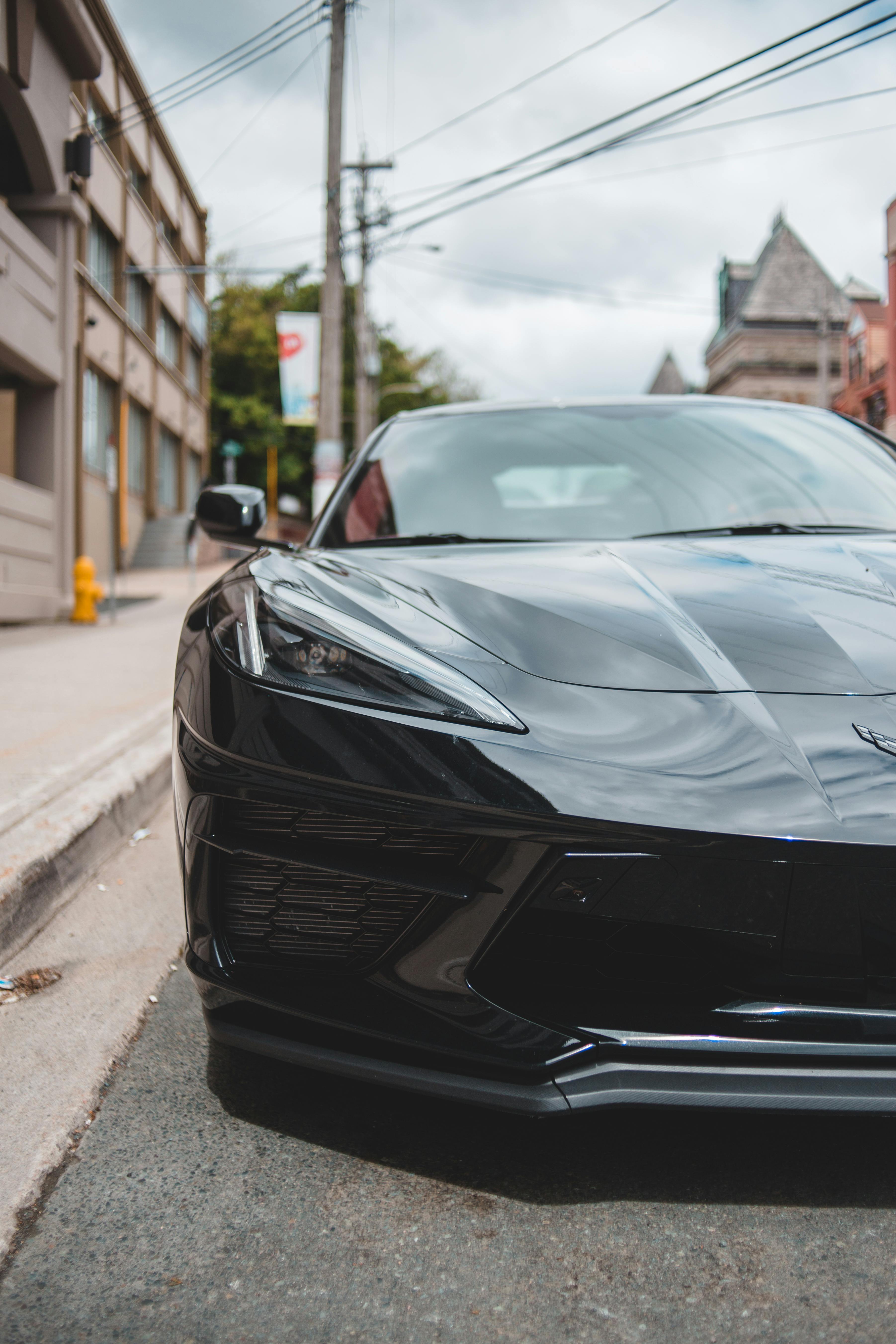 stylish luxury car on asphalt street