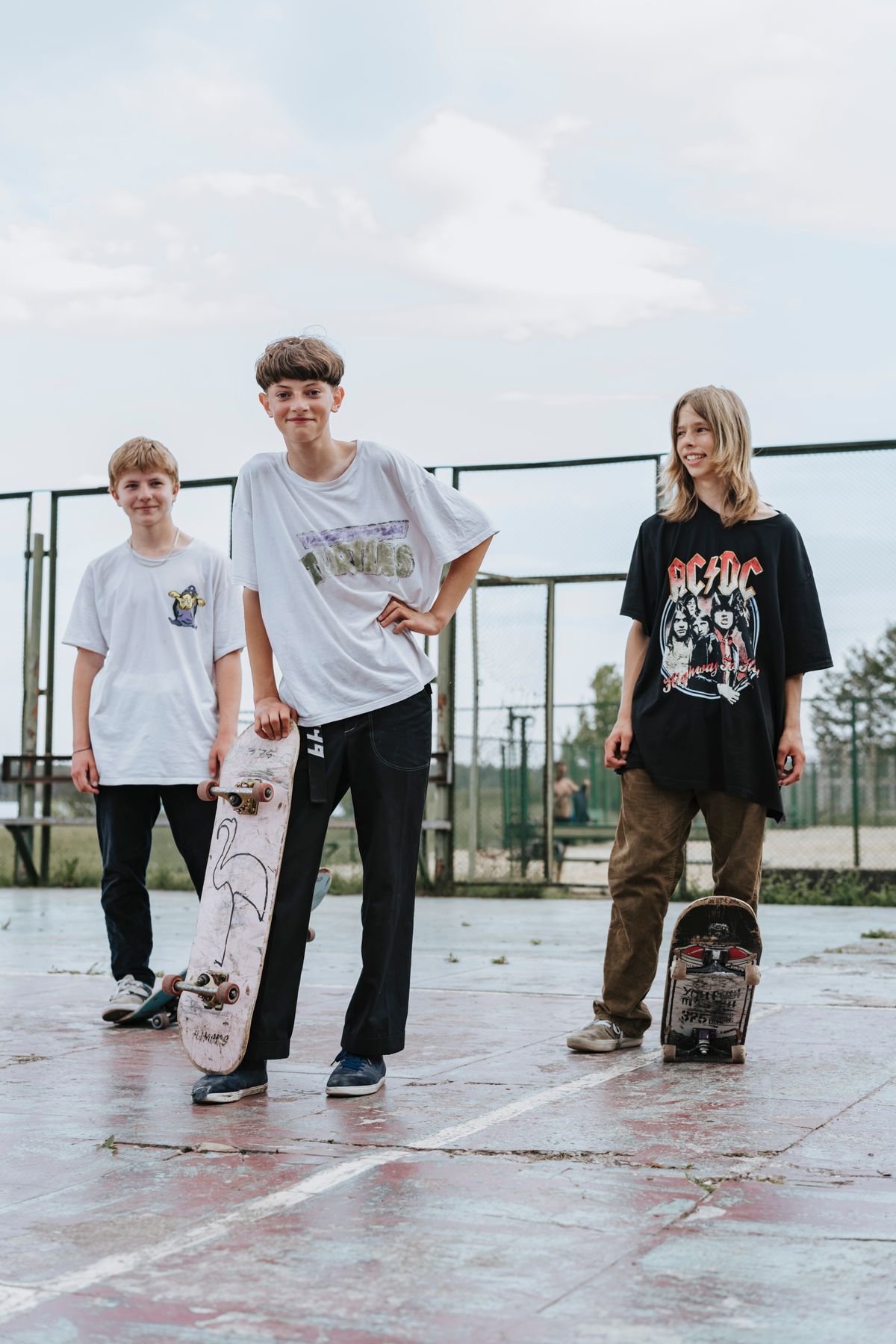 Teenagers with skateboards