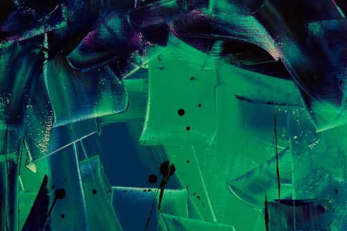 Free Dynamic abstract expressionism painting with vibrant green and blue tones. Stock Photo