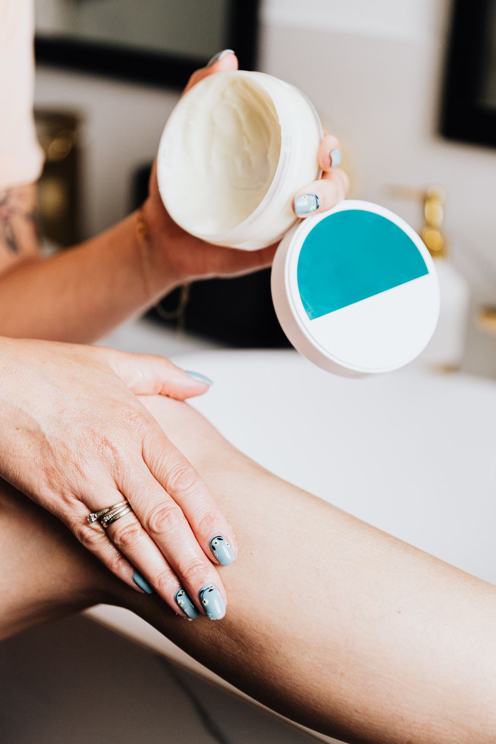 Applying treatment cream to the skin
