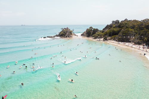 Drone Shot of People at the Beach 