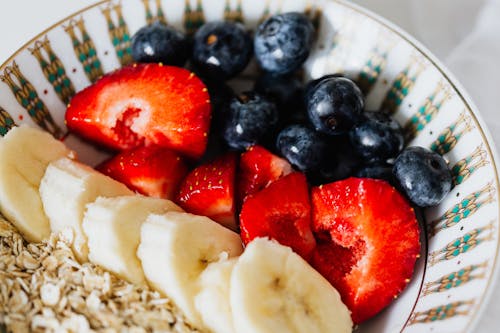 Close-Up Shot of a Bowl With Fruits and Oats 