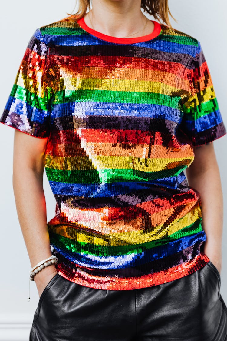 Person Wearing Colorful Sequin Shirt 