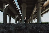 现代城市景观中，城市公路桥下上演着动态街舞表演