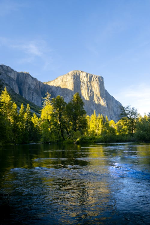 Peaceful scenery of calm lake on mountain bottom