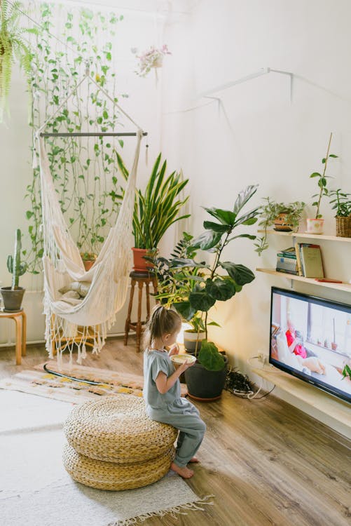 Screen time: Girl watching television