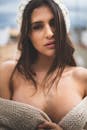 Woman in White Knit Textile