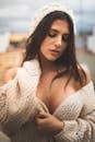 Woman in White Knit Sweater