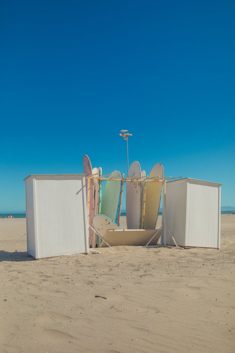 Surfboard Rack On Tropical Beach Resort