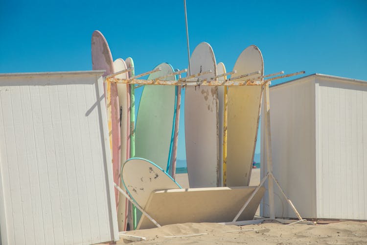 Surfboard Rack On Tropical Beach Resort