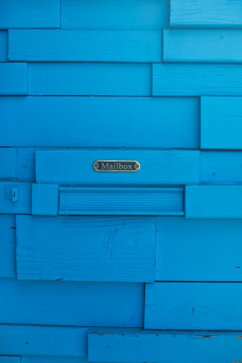 Blue Painted Wooden Mailbox Close-Up Photo