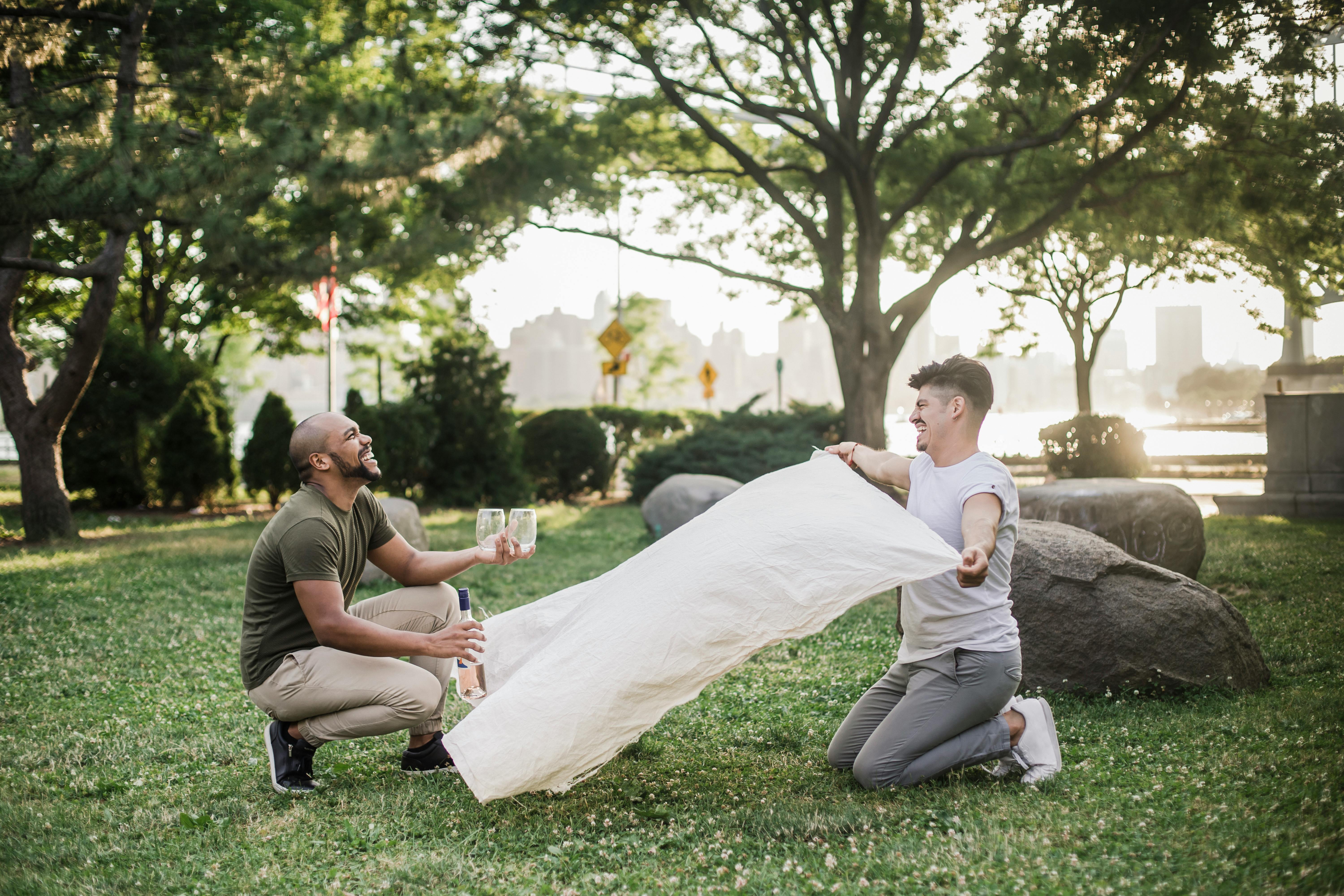 two men having a picnic