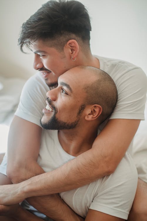 Free Man Hugging His Boyfriend  Stock Photo