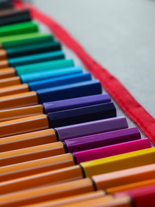 Free Assorted Color Pens In Close Up View Stock Photo