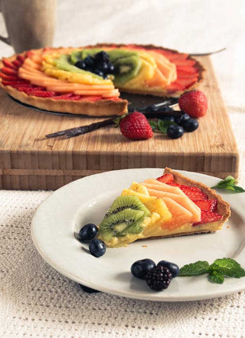 A Sliced of Fruit Tart on a Plate