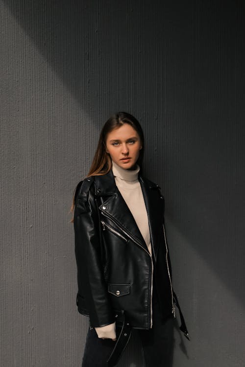 Free Beautiful Woman in Black Leather Jacket Stock Photo