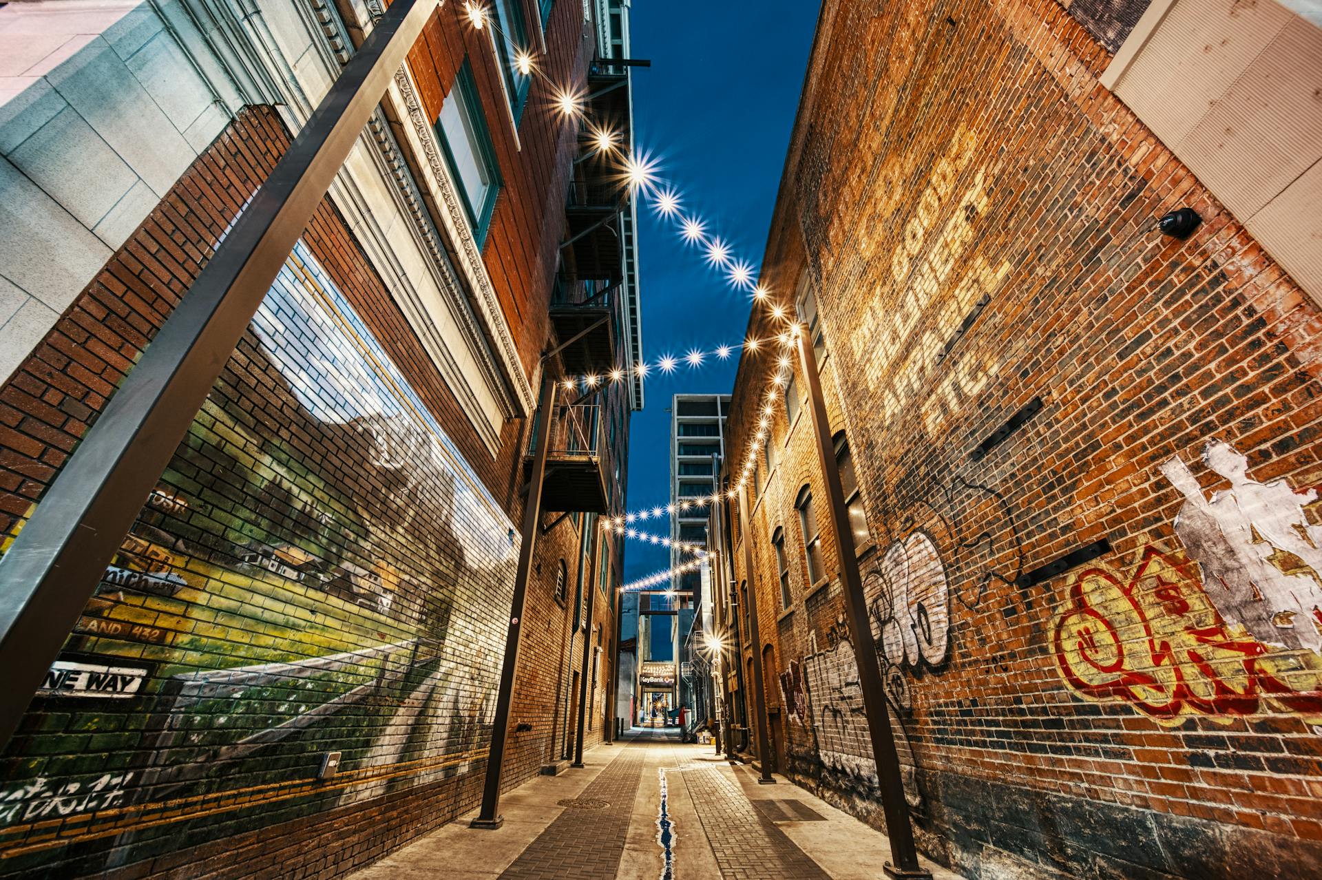 Narrow street with painted walls