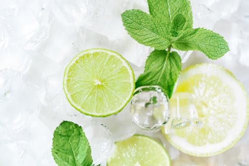 Lime Slices and Mint with Ice Cubes