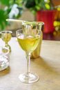 Clear Wine Glass With Yellow Liquid