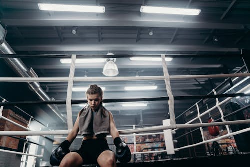 Woman Wearing Black Sports Bra and Short on Boxing Ring · Free Stock Photo