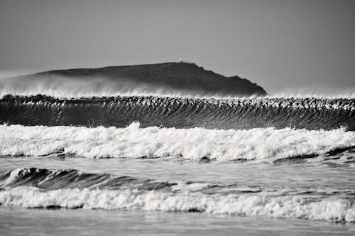 Grayscale Photo of Ocean Waves