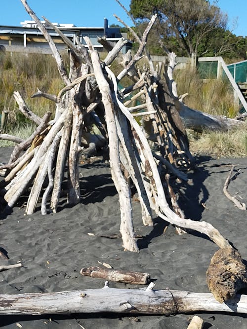 Free stock photo of beach, hut, sticks