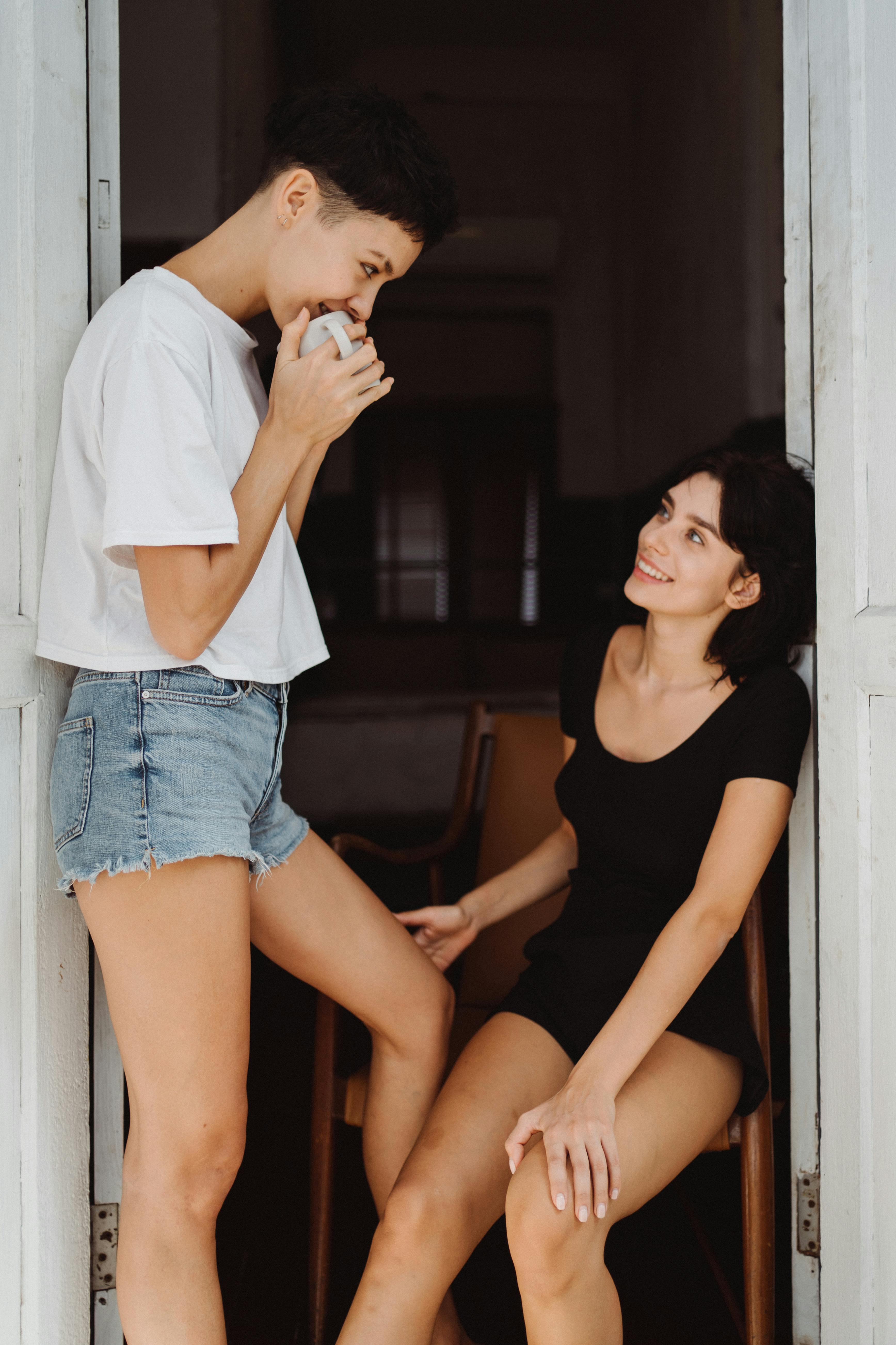 two women looking at each other