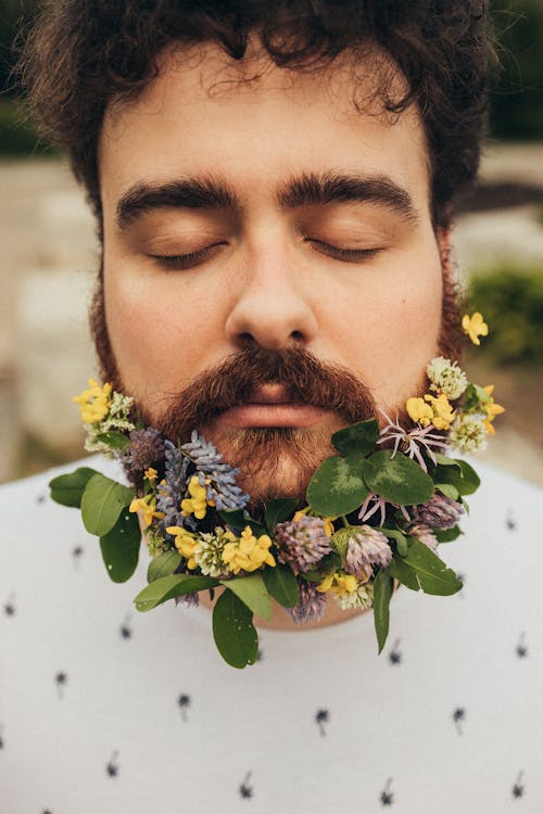 Brunette with Flowers in Beard