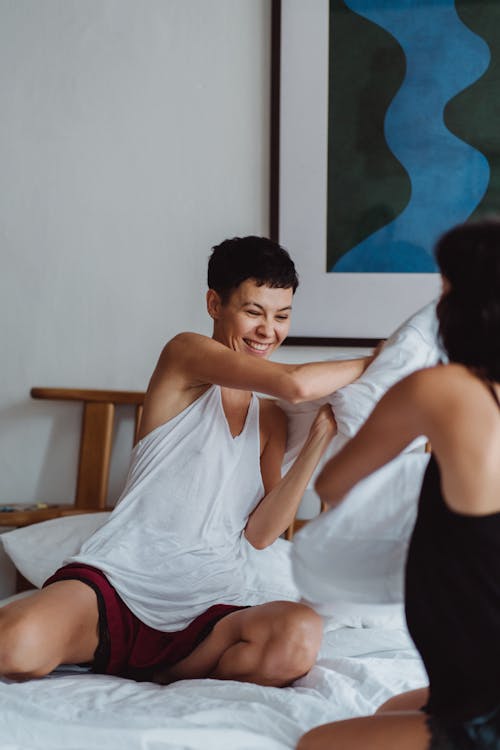 Two Women Having a Pillow Fight