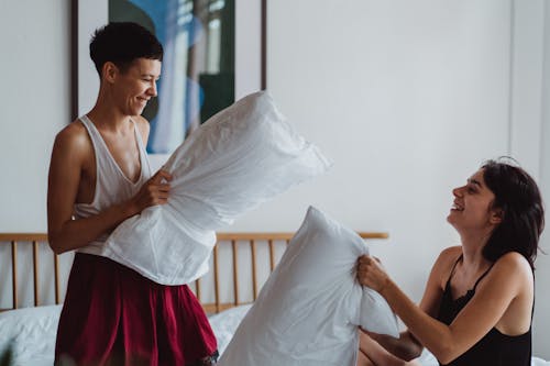 Two Women Having a Pillow Fight