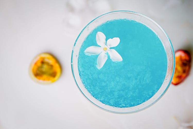 Blue Slushie With White Flower