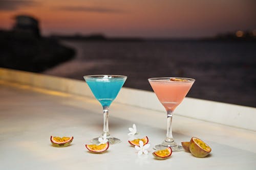 Free Clear Martini Glass With Pink and Blue Liquid Inside Stock Photo