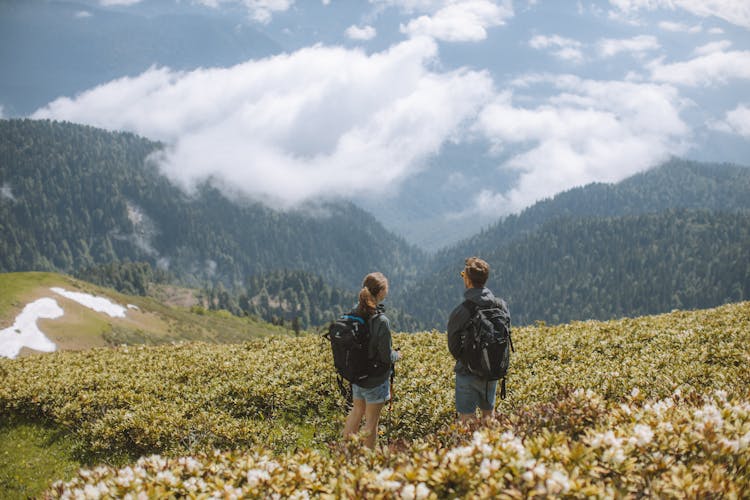 A Couple Looking At The Mountain View