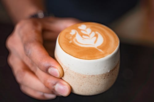 Close-up of a Cup of Coffee with Latte Art