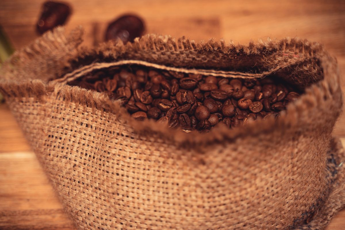 Burlap sack with coffee beans