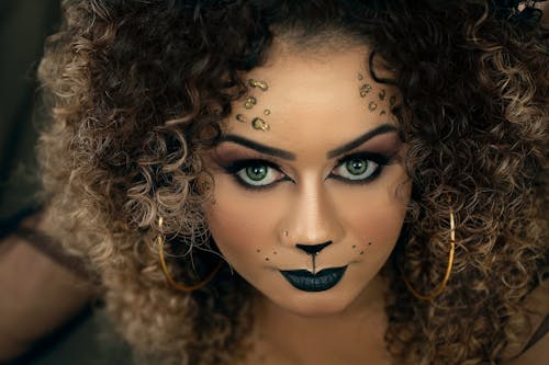 Close-up of a Woman in Cat Makeup