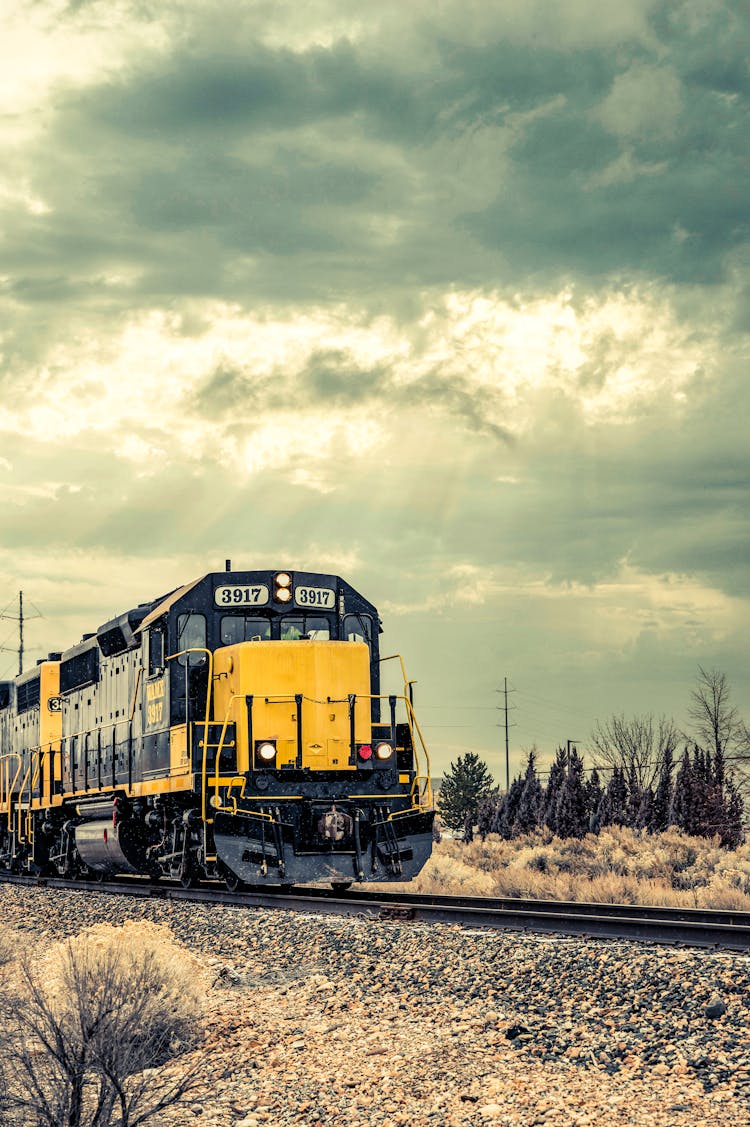 Old Train On Railroad In Countryside