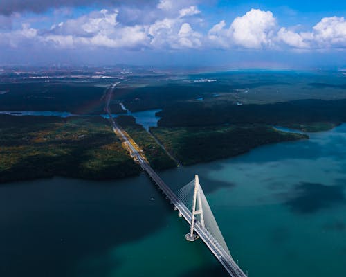 Foto profissional grátis de arco-íris, céu azul, drone