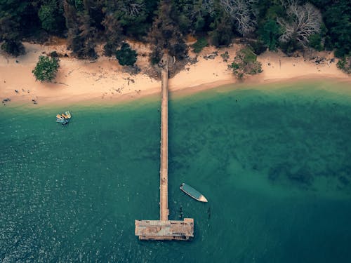 Aerial Footage of Wooden Jetty on Coastline