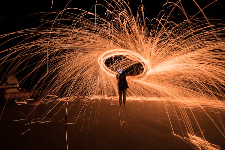 Sparks Flying Around A Person