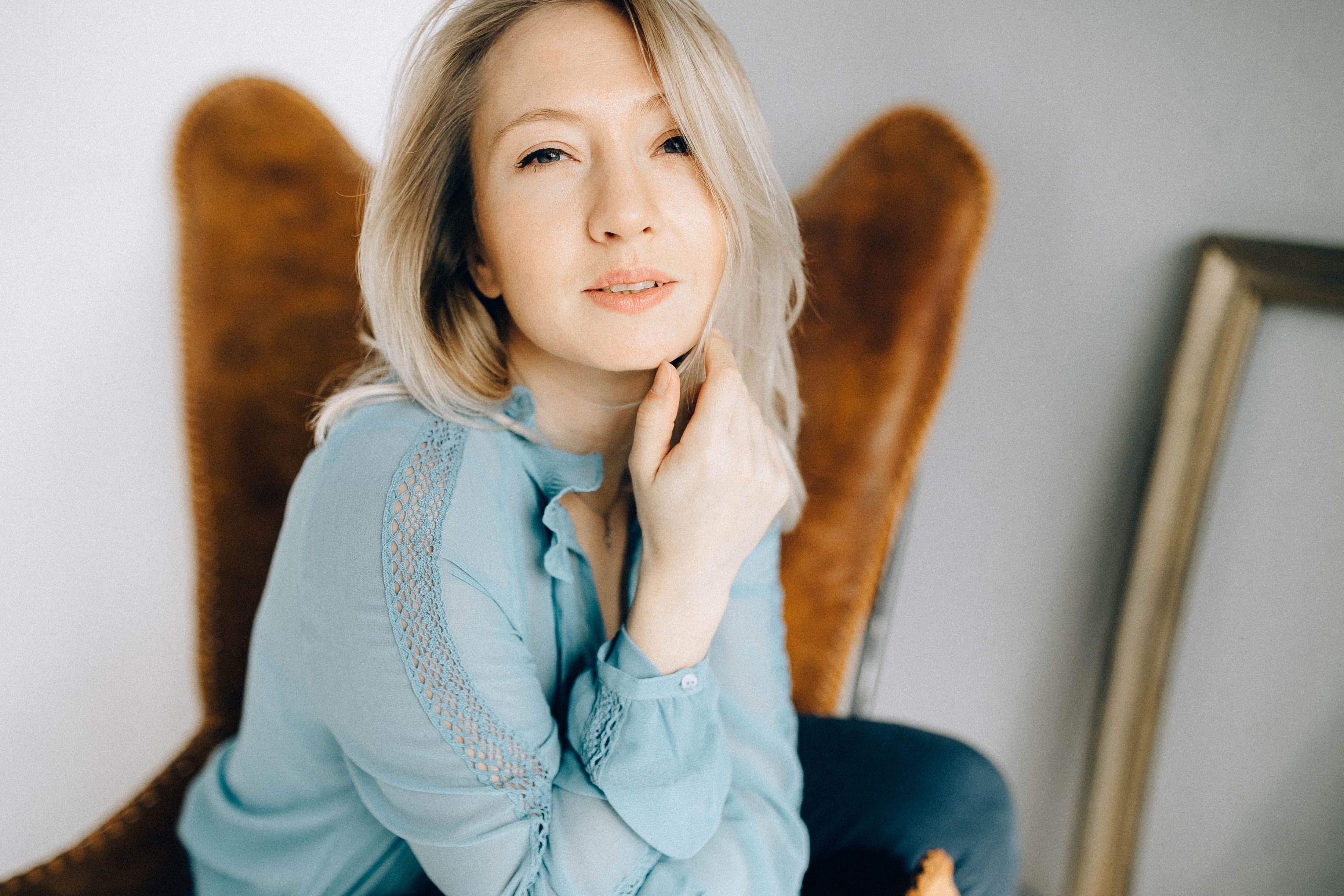 Woman in Blue Long Sleeve Shirt · Free Stock Photo