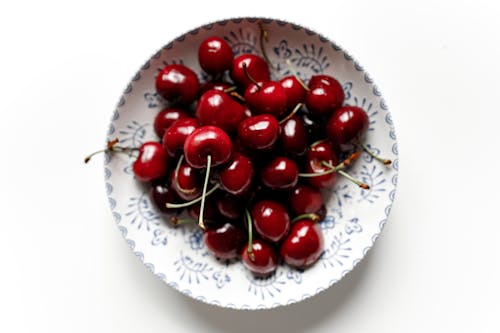 Red Cherries on Ceramic Plate