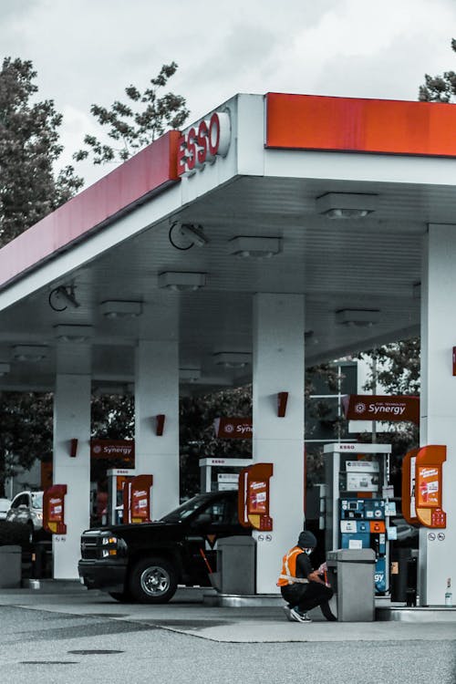 Free Retail Gas Station with Car  Stock Photo