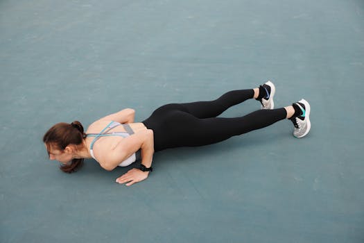 A woman in activewear performs push-ups on an outdoor surface, showcasing fitness and strength.